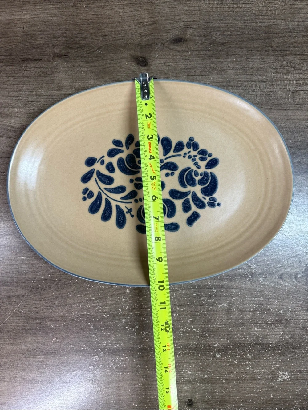 Vintage Pfaltzgraff Folk Art 14” Oval Serving Platter USA Made Blue Floral